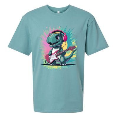 Cute Dinosaur Playing A Guitar Sueded Cloud Jersey T-Shirt