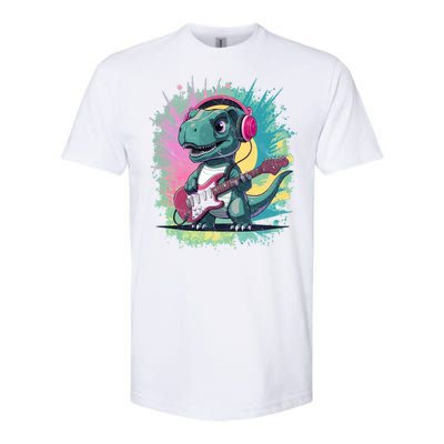 Cute Dinosaur Playing A Guitar Softstyle CVC T-Shirt