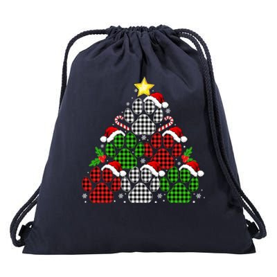 Cute Dog Paw Tree Santa Matching Family Pajamas Christmas Gift Drawstring Bag