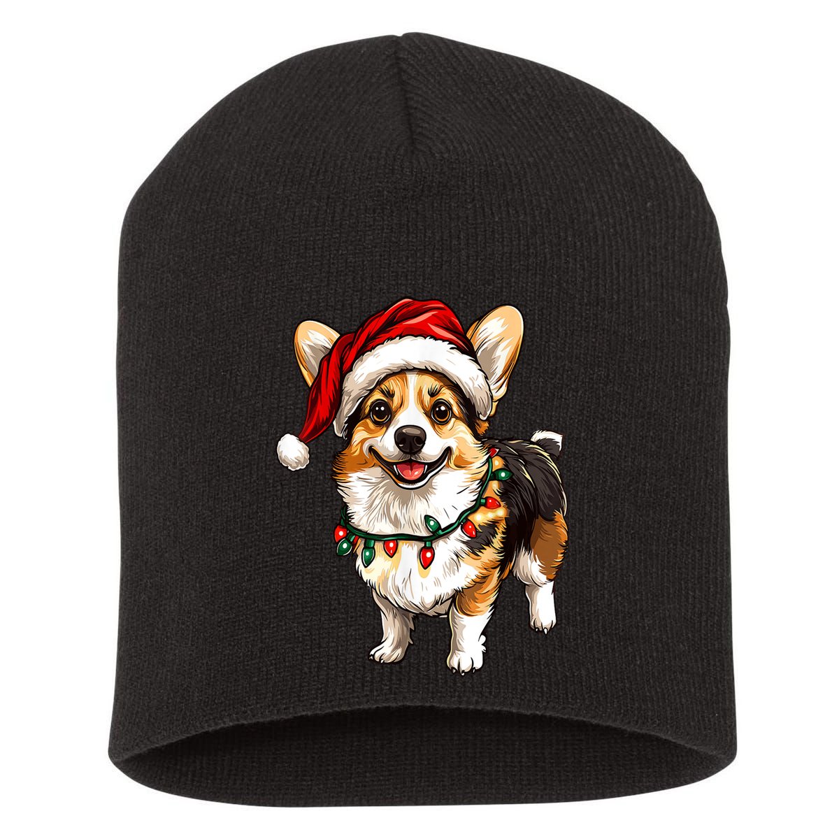 Christmas Dog Pembroke Welsh Corgi Santa Lights Xmas Gift Short Acrylic Beanie