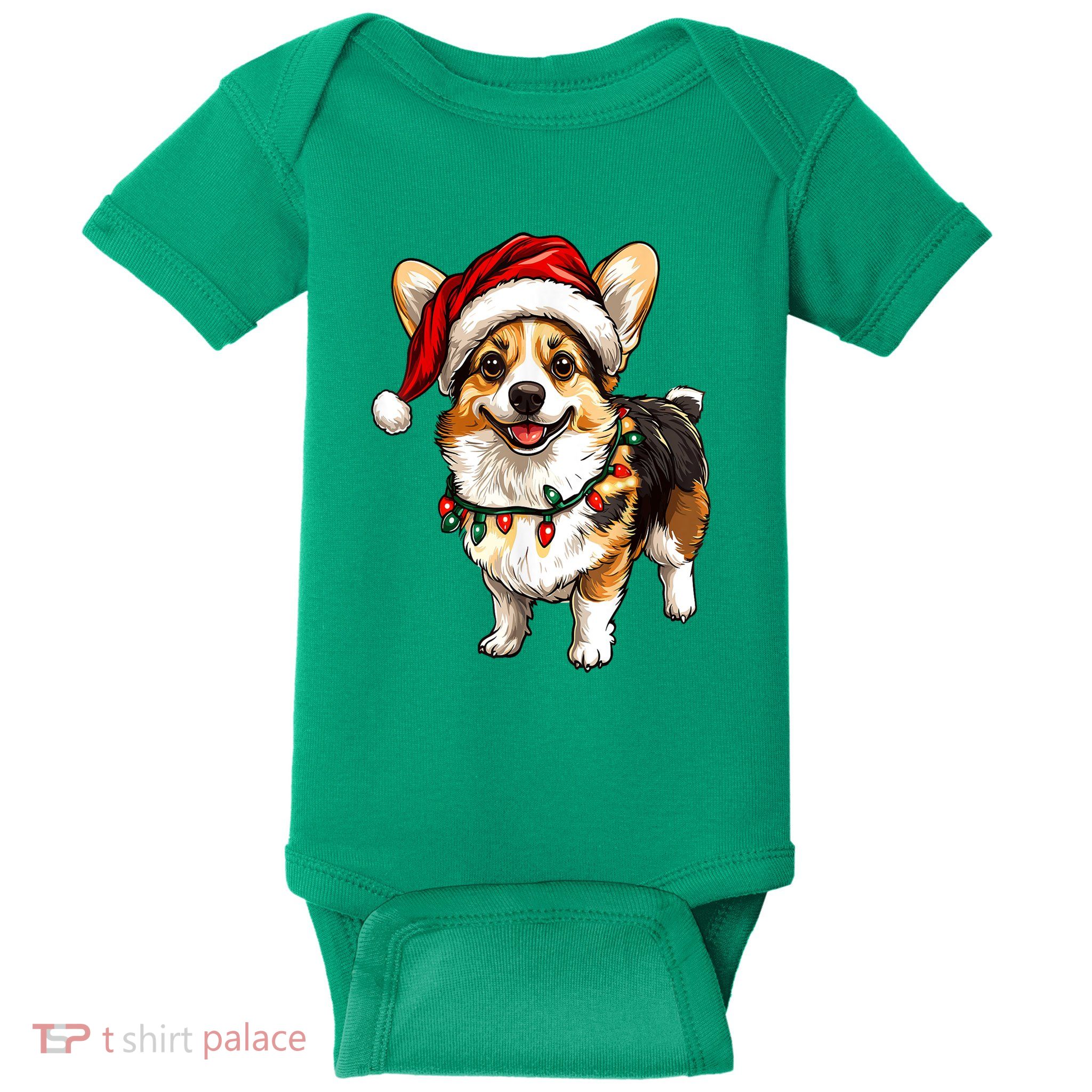 Christmas Dog Pembroke Welsh Corgi Santa Lights Xmas Gift Baby Bodysuit