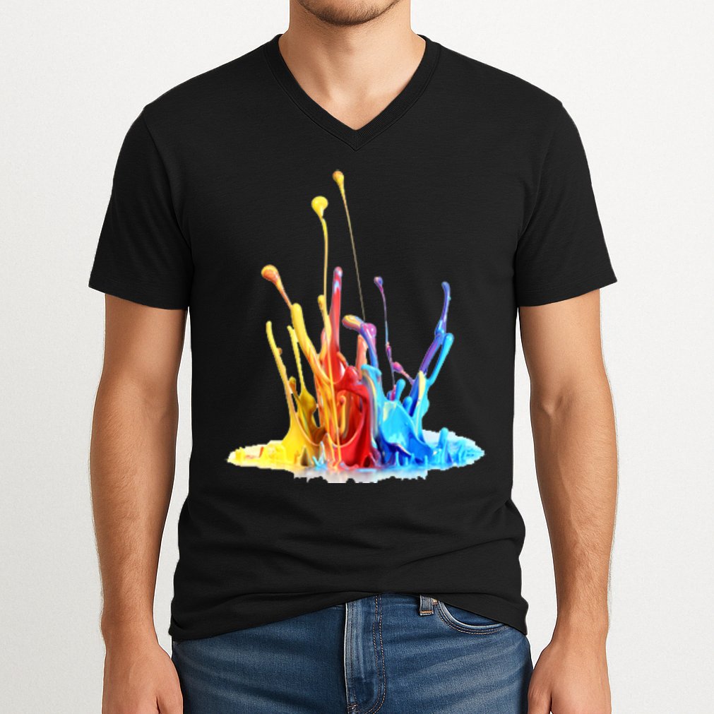 Cool Design Paint Splatter Graphic V-Neck T-Shirt