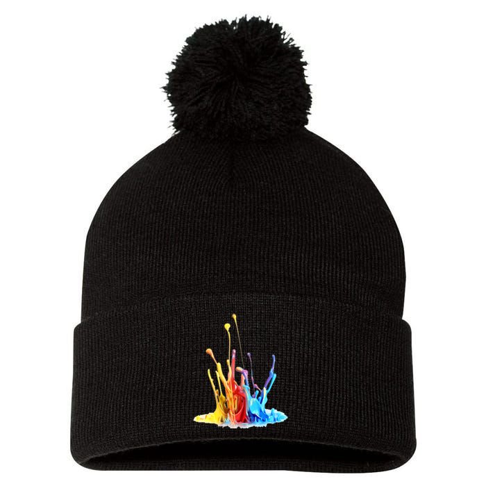 Cool Design Paint Splatter Graphic Pom Pom 12in Knit Beanie