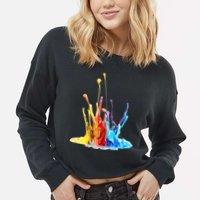 Cool Design Paint Splatter Graphic Cropped Pullover Crew