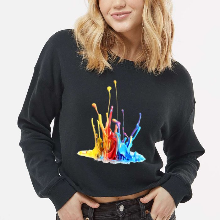 Cool Design Paint Splatter Graphic Cropped Pullover Crew