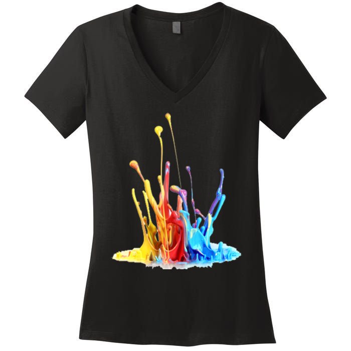 Cool Design Paint Splatter Graphic Women's V-Neck T-Shirt