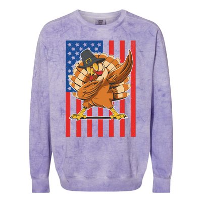 Cool Dabbing Pilgrim Turkey American Thanksgiving Gift Colorblast Crewneck Sweatshirt