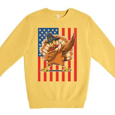 Cool Dabbing Pilgrim Turkey American Thanksgiving Gift Premium Crewneck Sweatshirt