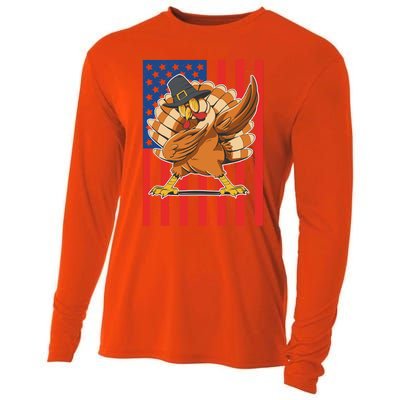 Cool Dabbing Pilgrim Turkey American Thanksgiving Gift Cooling Performance Long Sleeve Crew