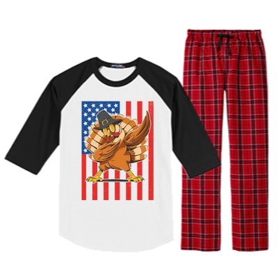 Cool Dabbing Pilgrim Turkey American Thanksgiving Gift Raglan Sleeve Pajama Set