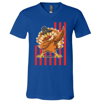 Cool Dabbing Pilgrim Turkey American Thanksgiving Gift V-Neck T-Shirt