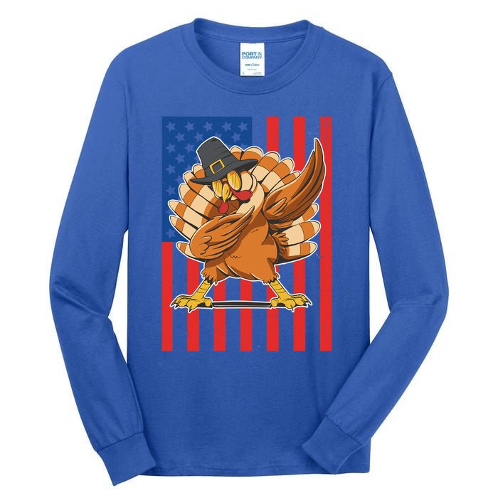 Cool Dabbing Pilgrim Turkey American Thanksgiving Gift Tall Long Sleeve T-Shirt