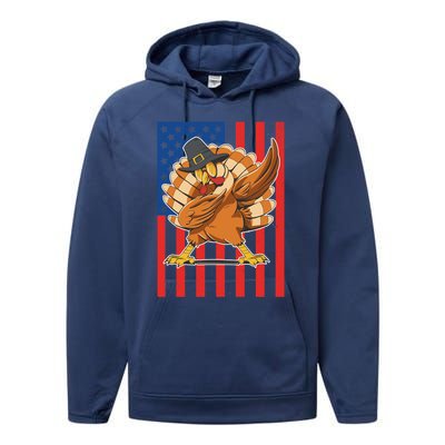 Cool Dabbing Pilgrim Turkey American Thanksgiving Gift Performance Fleece Hoodie