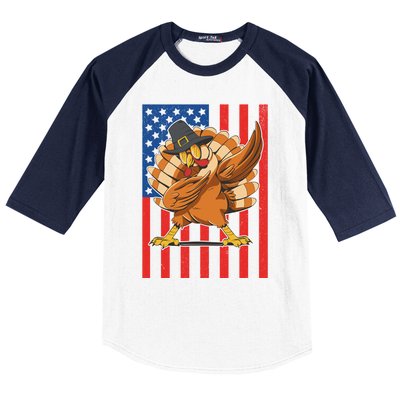 Cool Dabbing Pilgrim Turkey American Thanksgiving Gift Baseball Sleeve Shirt