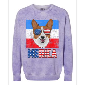 Corgi Dog Patriotic USA 4th Of July American Flag Merica Colorblast Crewneck Sweatshirt