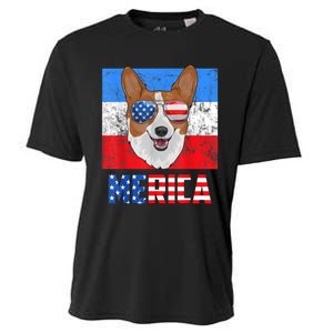 Corgi Dog Patriotic USA 4th Of July American Flag Merica Cooling Performance Crew T-Shirt