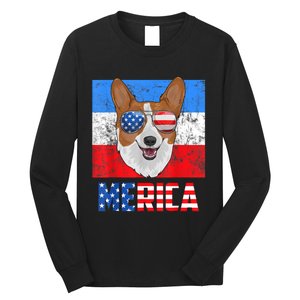 Corgi Dog Patriotic USA 4th Of July American Flag Merica Long Sleeve Shirt