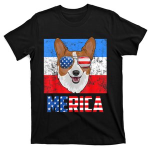 Corgi Dog Patriotic USA 4th Of July American Flag Merica T-Shirt