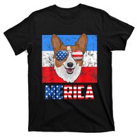 Corgi Dog Patriotic USA 4th Of July American Flag Merica T-Shirt