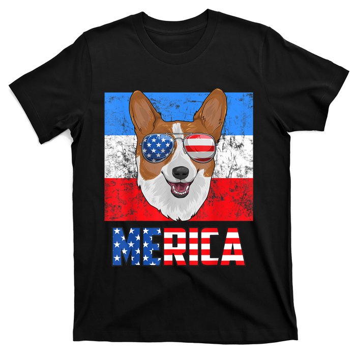 Corgi Dog Patriotic USA 4th Of July American Flag Merica T-Shirt