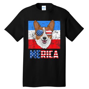 Corgi Dog Patriotic USA 4th Of July American Flag Merica Tall T-Shirt