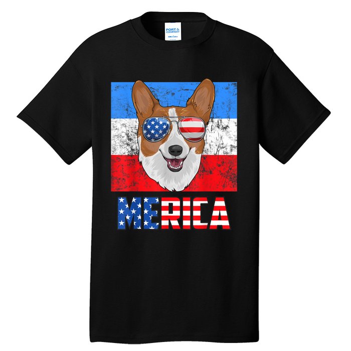 Corgi Dog Patriotic USA 4th Of July American Flag Merica Tall T-Shirt