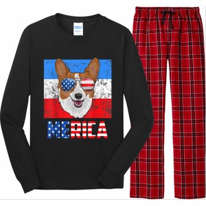 Corgi Dog Patriotic USA 4th Of July American Flag Merica Long Sleeve Pajama Set