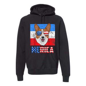 Corgi Dog Patriotic USA 4th Of July American Flag Merica Premium Hoodie