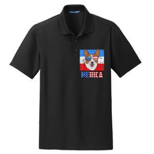 Corgi Dog Patriotic USA 4th Of July American Flag Merica Dry Zone Grid Polo