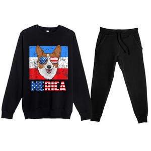 Corgi Dog Patriotic USA 4th Of July American Flag Merica Premium Crewneck Sweatsuit Set