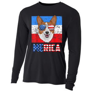 Corgi Dog Patriotic USA 4th Of July American Flag Merica Cooling Performance Long Sleeve Crew