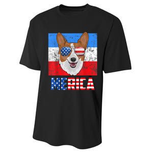 Corgi Dog Patriotic USA 4th Of July American Flag Merica Performance Sprint T-Shirt