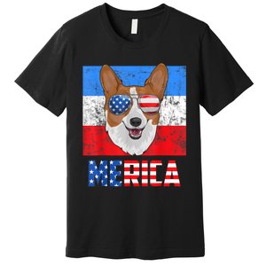 Corgi Dog Patriotic USA 4th Of July American Flag Merica Premium T-Shirt