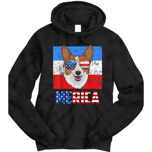 Corgi Dog Patriotic USA 4th Of July American Flag Merica Tie Dye Hoodie