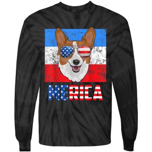 Corgi Dog Patriotic USA 4th Of July American Flag Merica Tie-Dye Long Sleeve Shirt