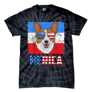 Corgi Dog Patriotic USA 4th Of July American Flag Merica Tie-Dye T-Shirt