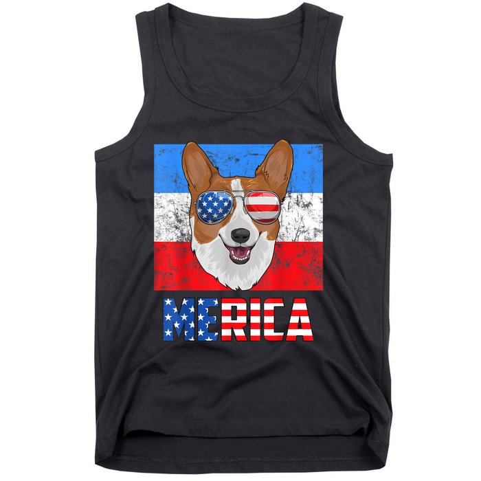 Corgi Dog Patriotic USA 4th Of July American Flag Merica Tank Top