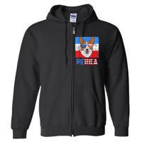 Corgi Dog Patriotic USA 4th Of July American Flag Merica Full Zip Hoodie