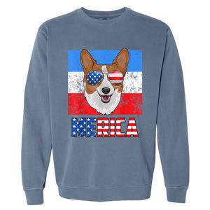 Corgi Dog Patriotic USA 4th Of July American Flag Merica Garment-Dyed Sweatshirt