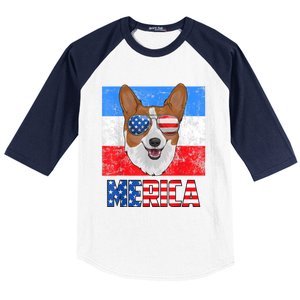 Corgi Dog Patriotic USA 4th Of July American Flag Merica Baseball Sleeve Shirt