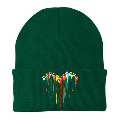 Colorful Dog Paw Heart Knit Cap Winter Beanie