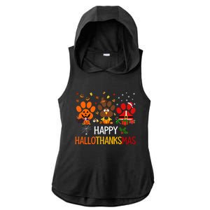 Cat Dog Paw Print Happy Hallothanksmas Halloween Christmas Funny Gift Ladies PosiCharge Tri-Blend Wicking Draft Hoodie Tank