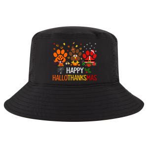 Cat Dog Paw Print Happy Hallothanksmas Halloween Christmas Funny Gift Cool Comfort Performance Bucket Hat