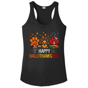 Cat Dog Paw Print Happy Hallothanksmas Halloween Christmas Funny Gift Ladies PosiCharge Competitor Racerback Tank