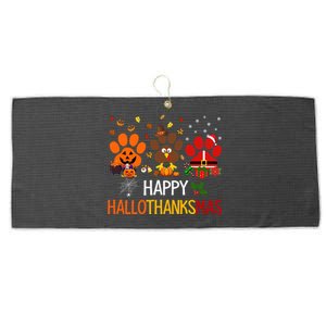 Cat Dog Paw Print Happy Hallothanksmas Halloween Christmas Funny Gift Large Microfiber Waffle Golf Towel