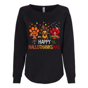 Cat Dog Paw Print Happy Hallothanksmas Halloween Christmas Funny Gift Womens California Wash Sweatshirt