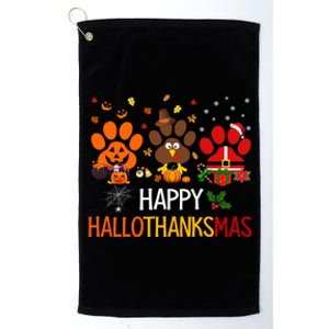 Cat Dog Paw Print Happy Hallothanksmas Halloween Christmas Funny Gift Platinum Collection Golf Towel