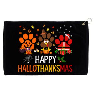 Cat Dog Paw Print Happy Hallothanksmas Halloween Christmas Funny Gift Grommeted Golf Towel