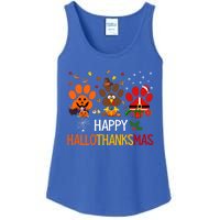 Cat Dog Paw Print Happy Hallothanksmas Halloween Christmas Funny Gift Ladies Essential Tank