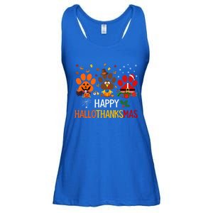 Cat Dog Paw Print Happy Hallothanksmas Halloween Christmas Funny Gift Ladies Essential Flowy Tank